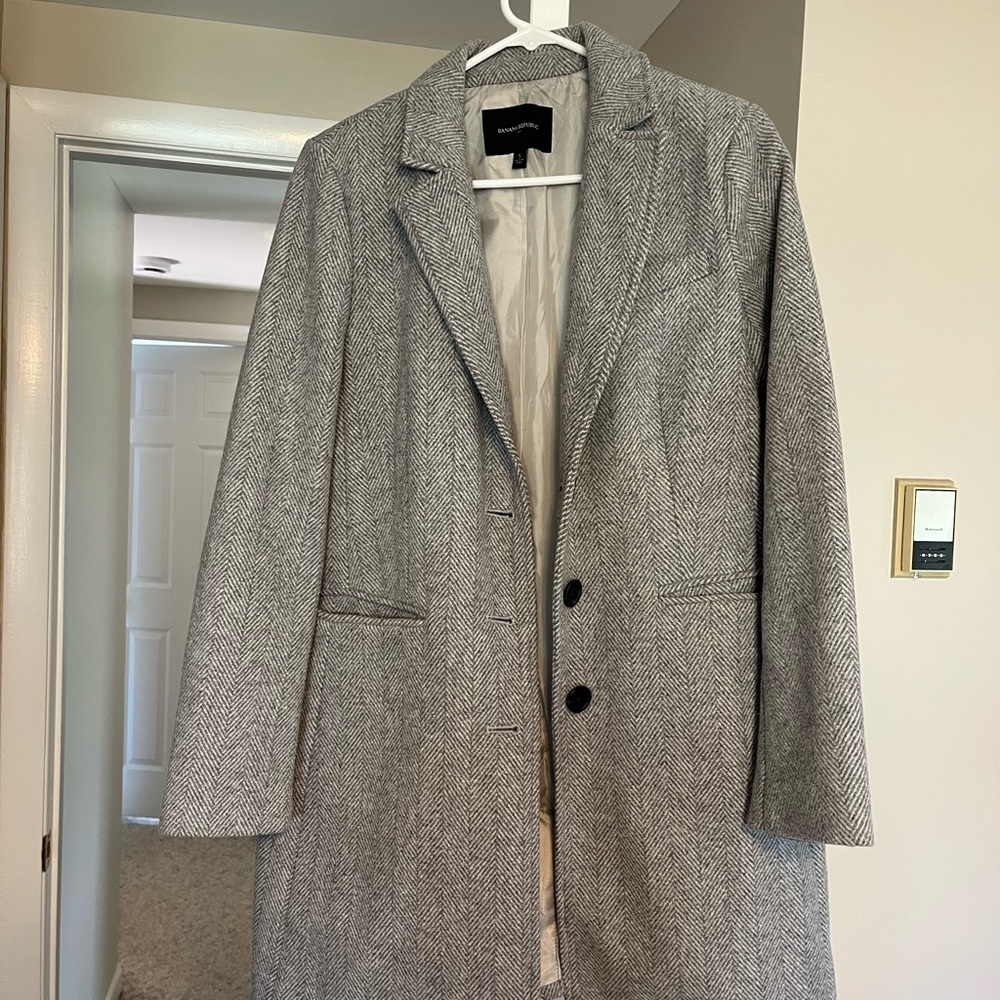 Banana Republic Grey Herringbone Peacoat